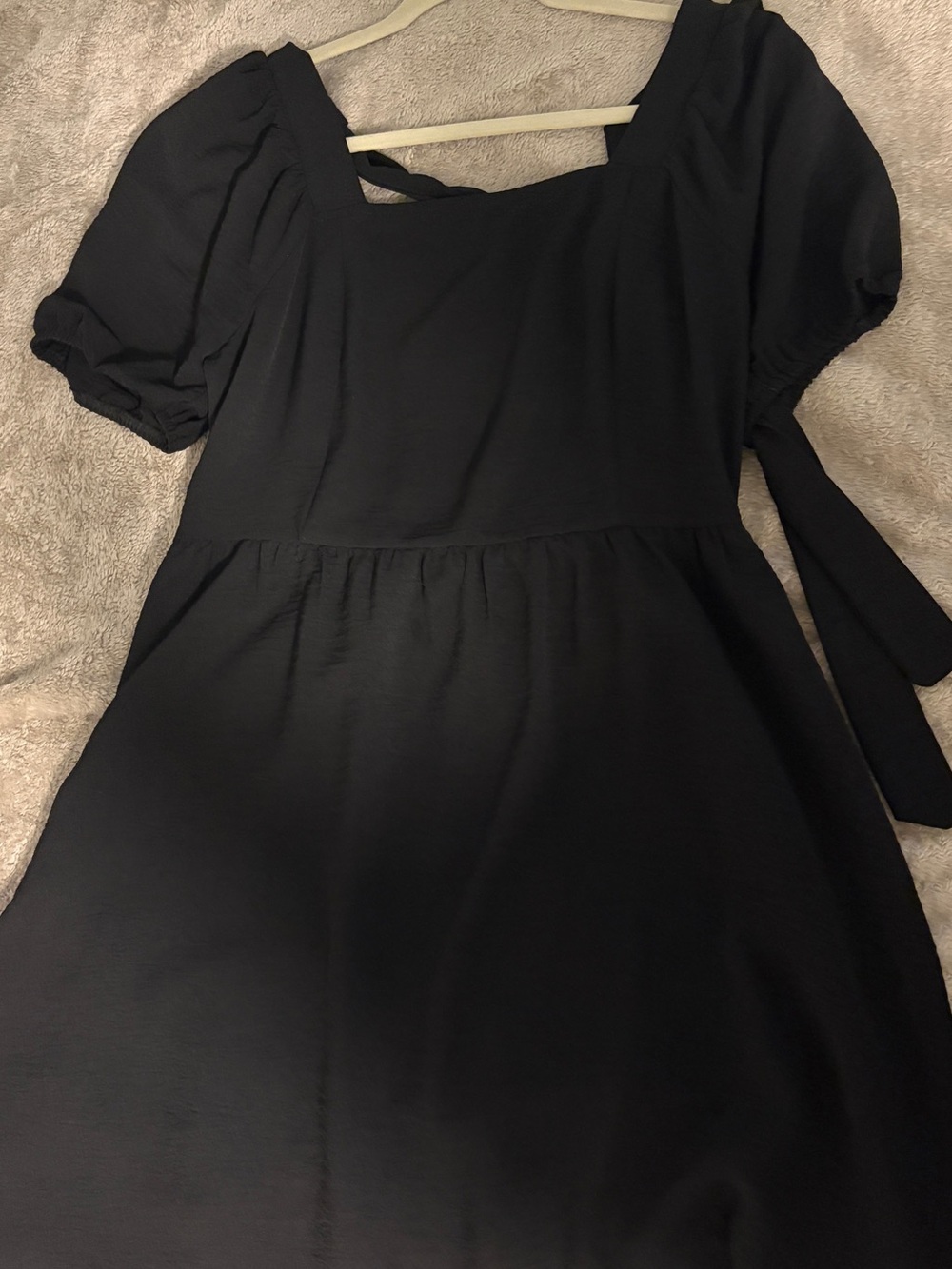 Classic Black Square-Neck Puff Sleeve Dress